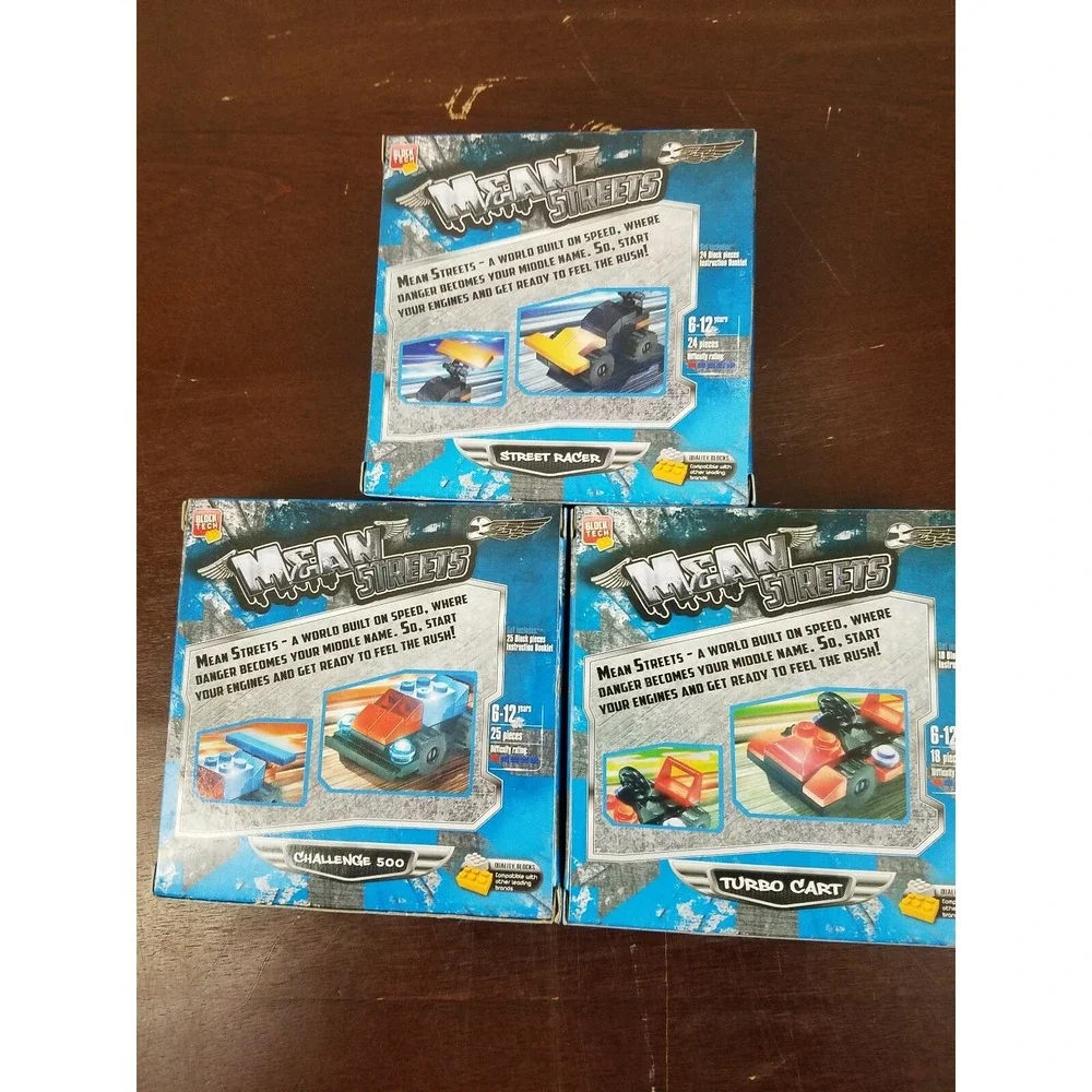 Set of 3 Mean Streets Block Tech building set Cars Red, Blue & Yellow Ages 6-12